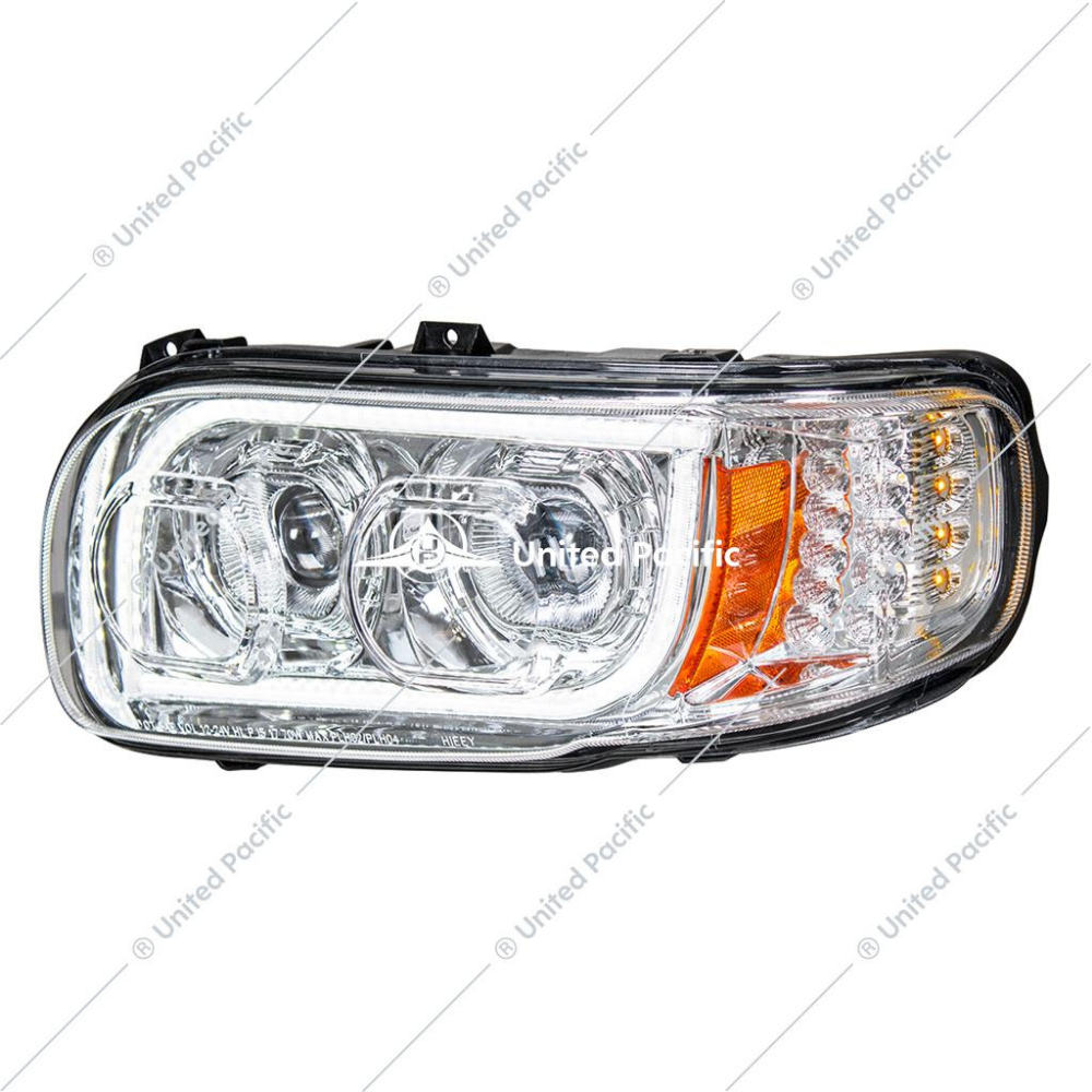 High Power LED Chrome Headlight W/16 LED Turn & 57 LED Bar For 2008-15 PB 388 & 2008-2021 389 -Driver