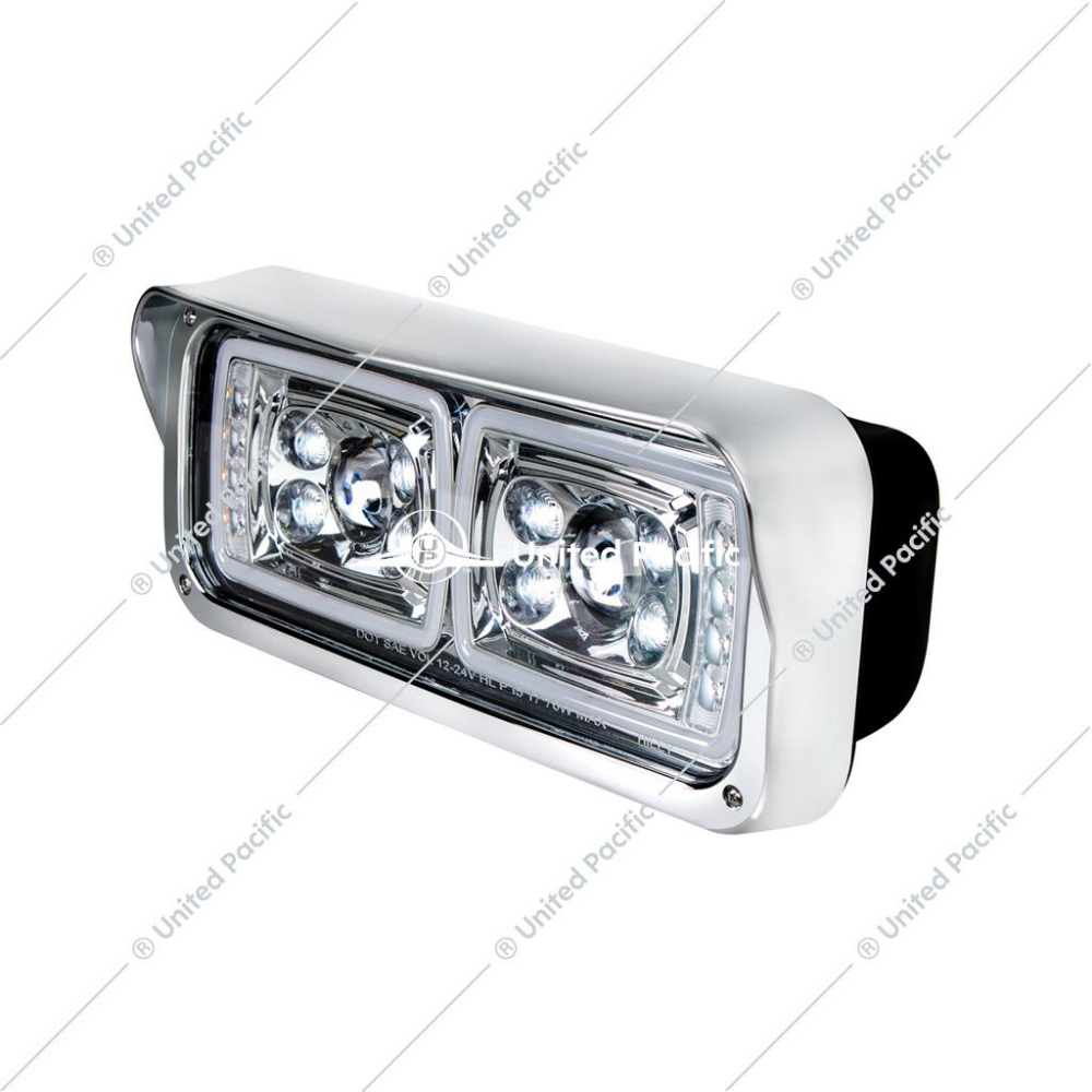 10 High Power LED "Chrome" Projection Headlight W/LED Turn Signal & Position Light Bar -Driver