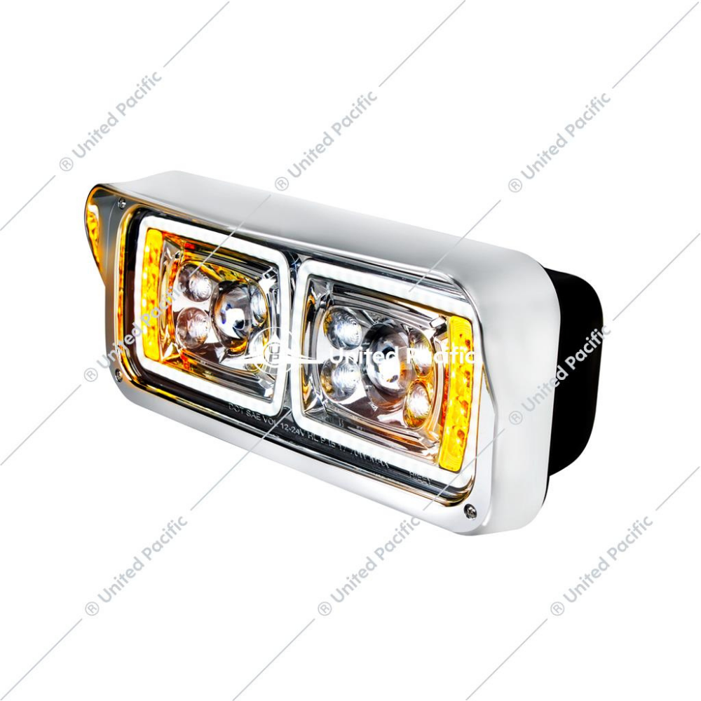 10 High Power LED "Chrome" Projection Headlight W/LED Turn Signal & Position Light Bar -Driver