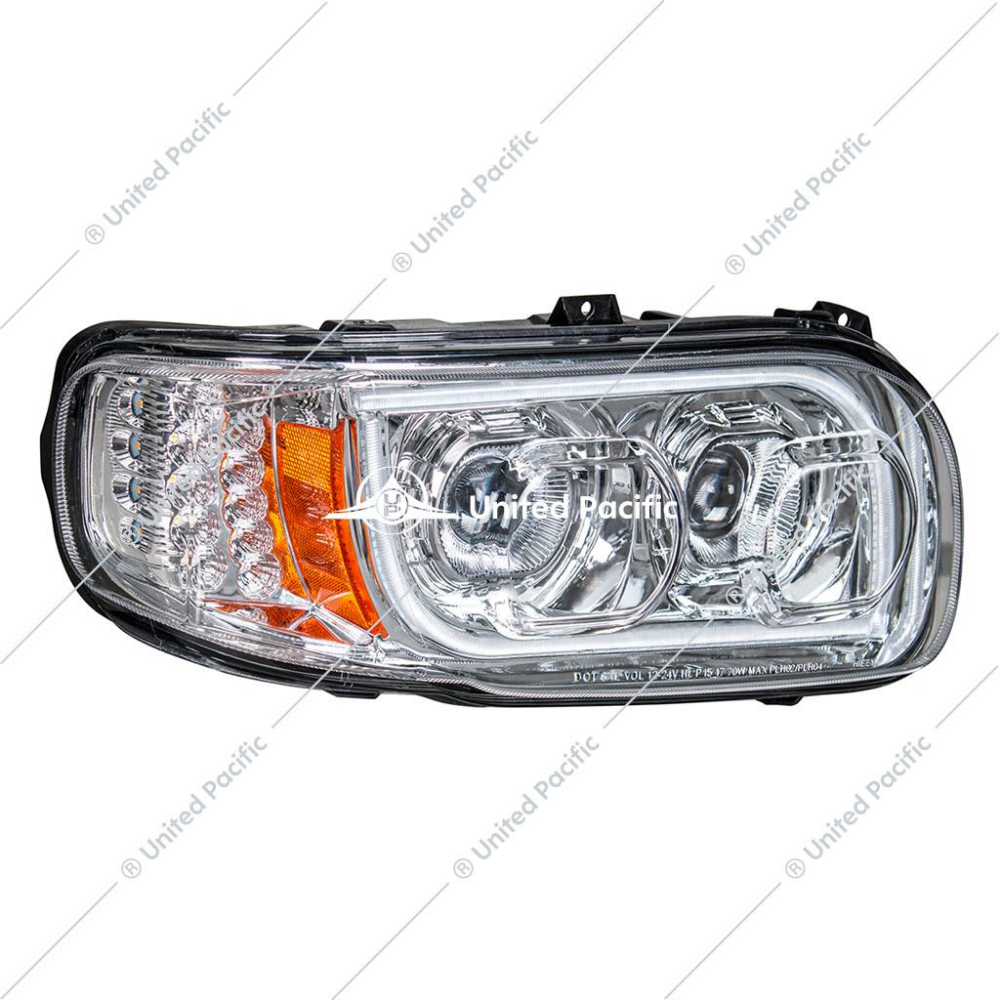 High Power LED Chrome Headlight W/16 LED Turn & 57 LED Bar For 2008-15 PB 388 & 2008-2021 389 -Passenger