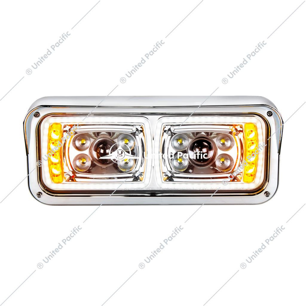 10 High Power LED "Chrome" Projection Headlight W/LED Turn Signal & Position Light Bar -Driver