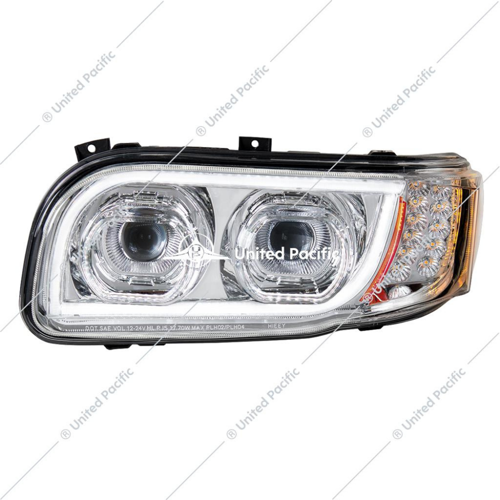 High Power LED Chrome Headlight W/16 LED Turn & 57 LED Bar For 2008-15 PB 388 & 2008-2021 389 -Driver