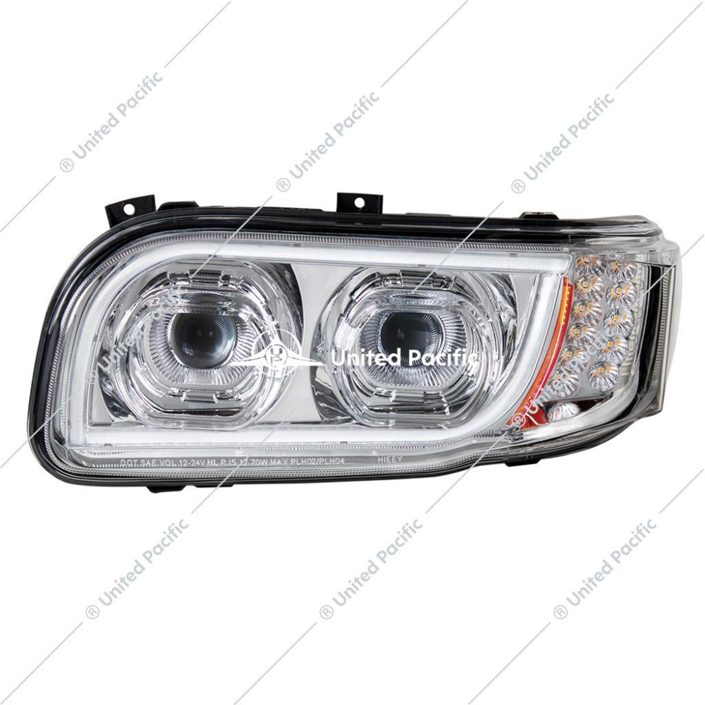 High Power LED Chrome Headlight W/16 LED Turn & 57 LED Bar For 2008-15 PB 388 & 2008-2021 389 -Driver