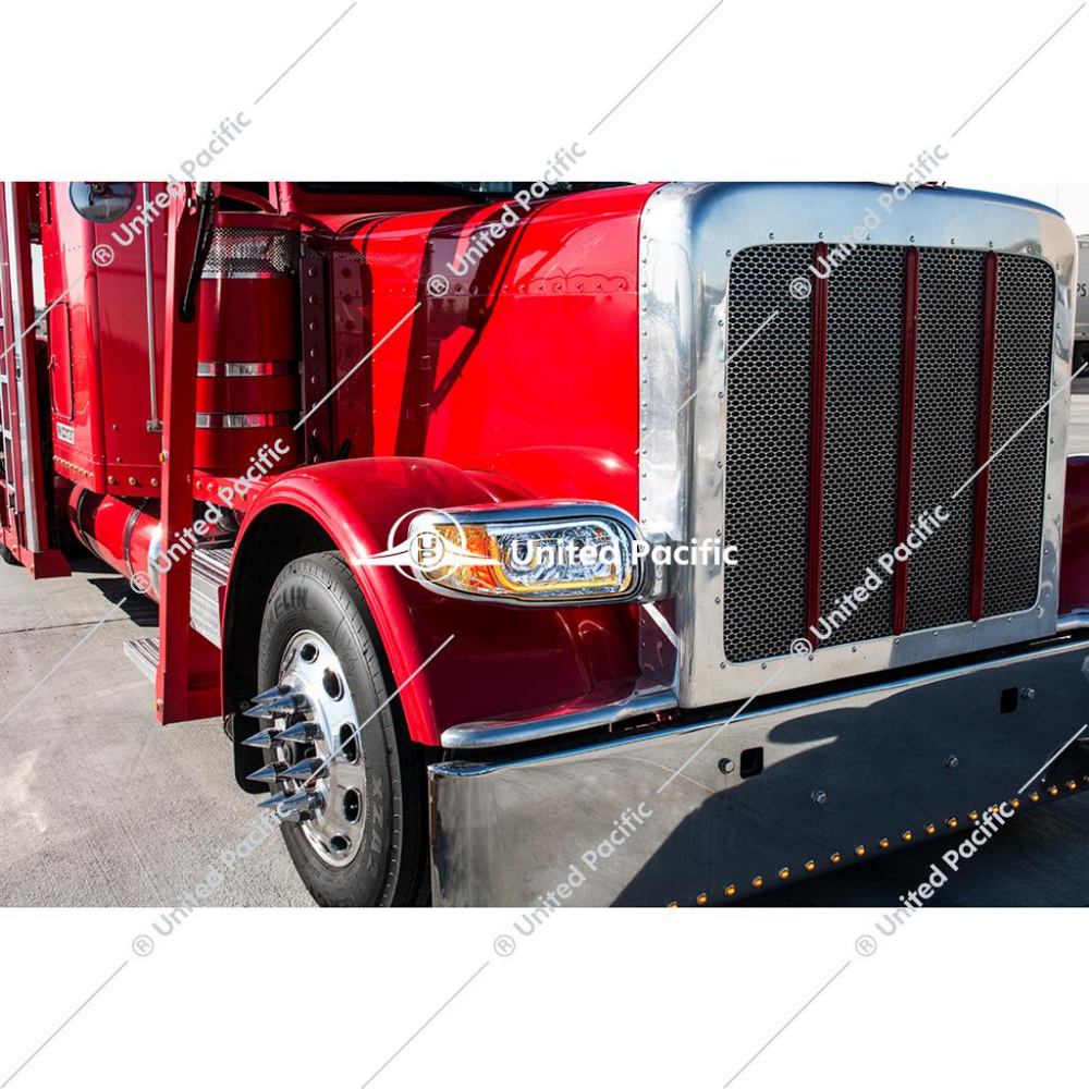 High Power LED Chrome Headlight W/16 LED Turn & 57 LED Bar For 2008-15 PB 388 & 2008-2021 389 -Driver