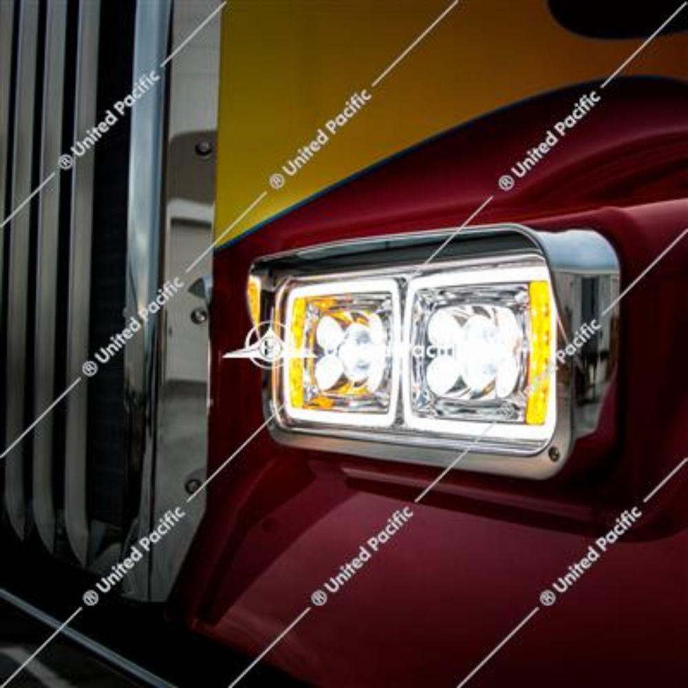 10 High Power LED "Chrome" Projection Headlight W/LED Turn Signal & Position Light Bar -Passenger