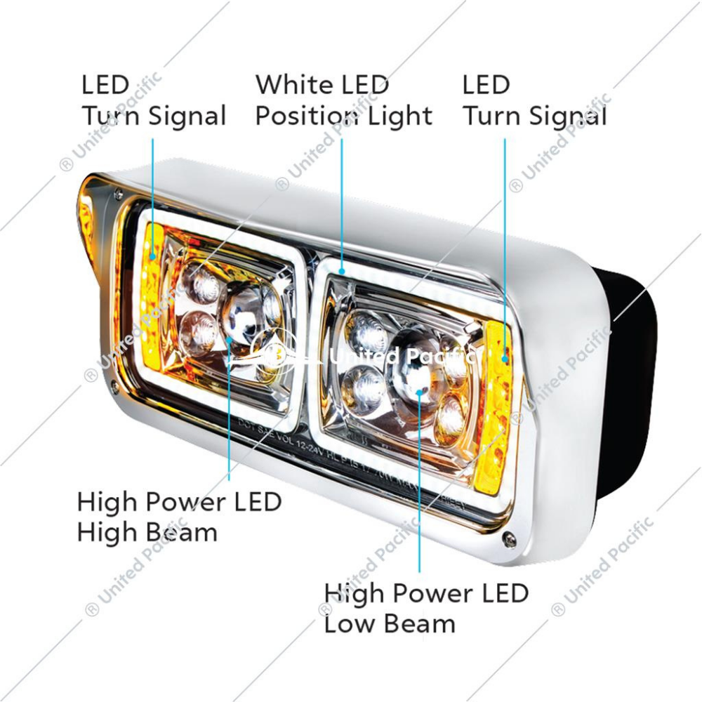 10 High Power LED "Chrome" Projection Headlight W/LED Turn Signal & Position Light Bar -Passenger