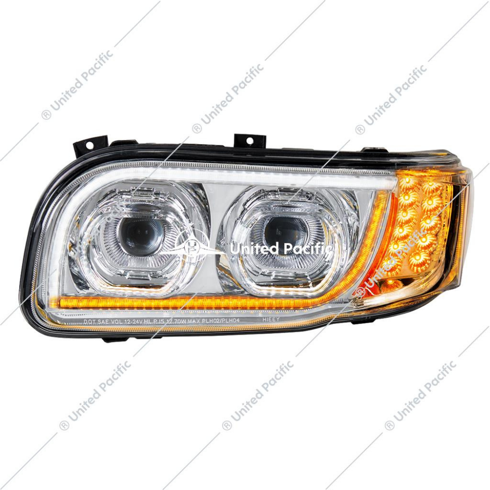High Power LED Chrome Headlight W/16 LED Turn &amp; 57 LED Bar For 2008-15 PB 388 &amp; 2008-2021 389 -Driver