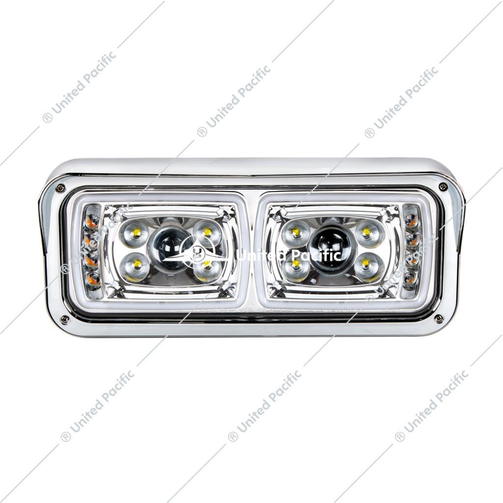 10 High Power LED &quot;Chrome&quot; Projection Headlight W/LED Turn Signal &amp; Position Light Bar -Driver