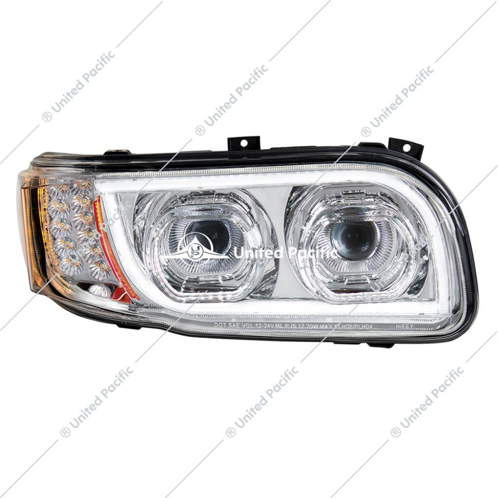 High Power LED Chrome Headlight W/16 LED Turn &amp; 57 LED Bar For 2008-15 PB 388 &amp; 2008-2021 389 -Passenger