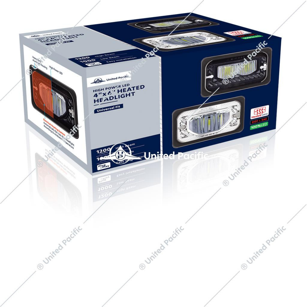 ULTRALIT - Heated 4&quot; X 6&quot; LED Headlight Low Beam - Black