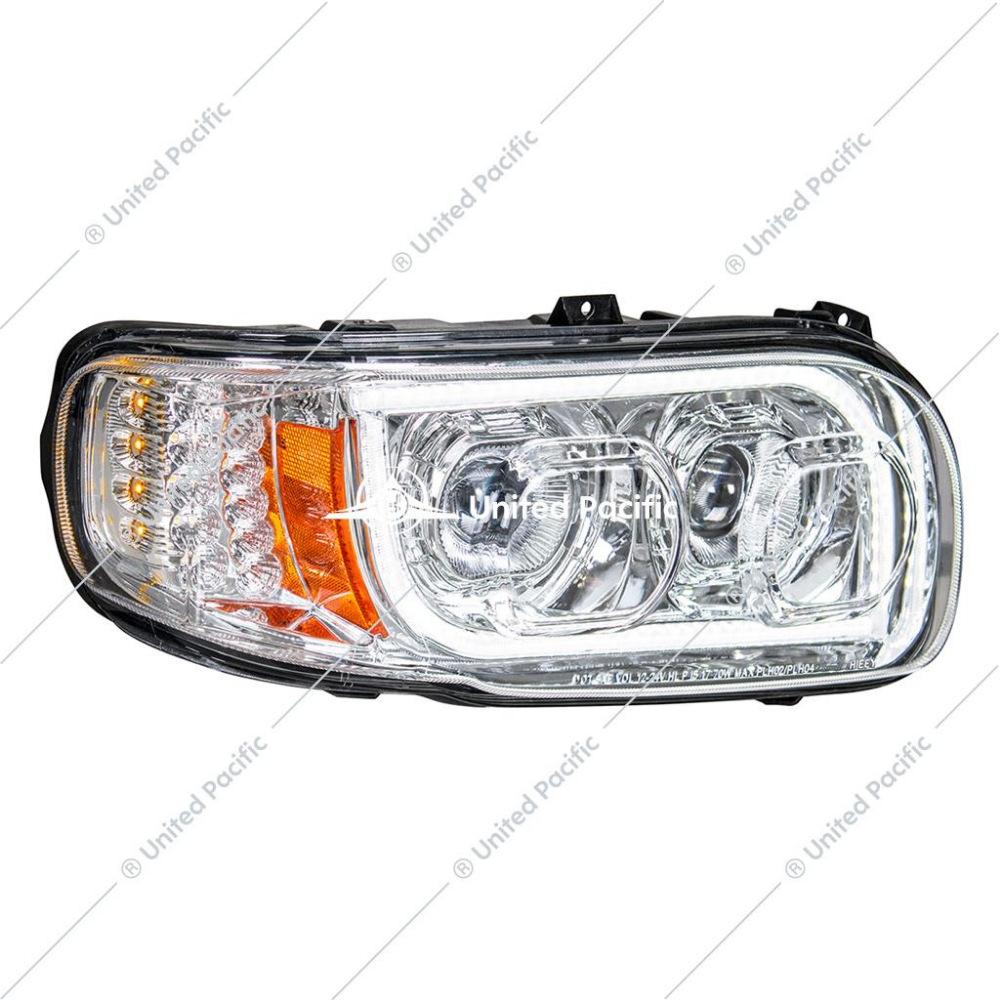High Power LED Chrome Headlight W/16 LED Turn &amp; 57 LED Bar For 2008-15 PB 388 &amp; 2008-2021 389 -Passenger