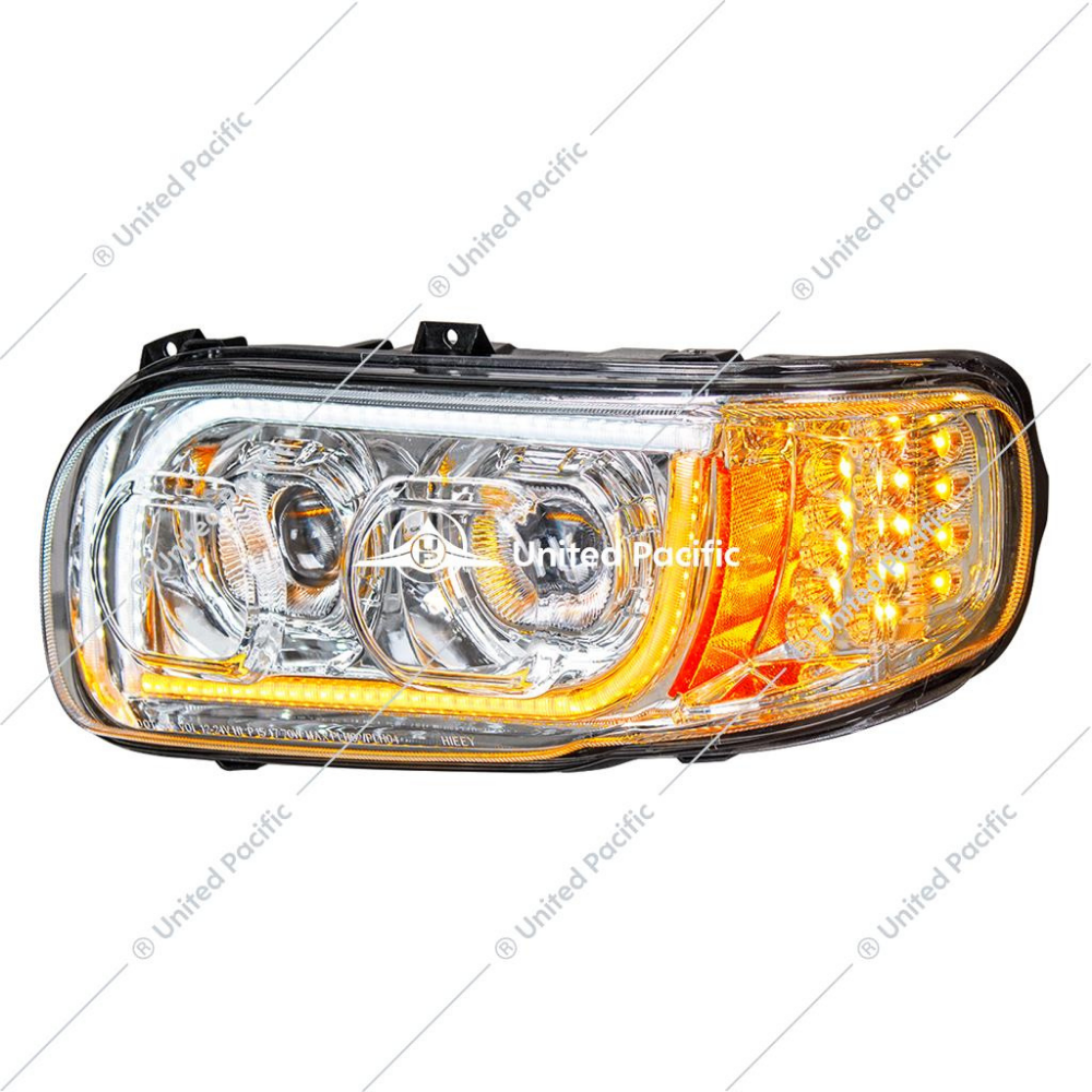 High Power LED Chrome Headlight W/16 LED Turn &amp; 57 LED Bar For 2008-15 PB 388 &amp; 2008-2021 389 -Driver